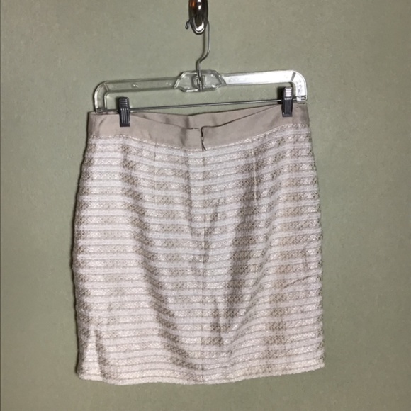 Forever 21 Women’s Cream/ Gold Tweed Ribbon Waist detail Mini Skirt Sz. Med EUC - Picture 4 of 9